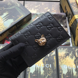 gucci signature card case wallet with cat #548057
