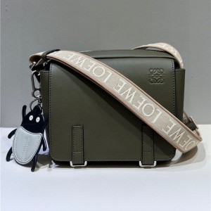 loewe 23cm xs military messenger bag in supple smooth calfskin and jacquard