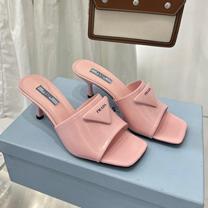 prada brushed leather mid-heeled slides shoes