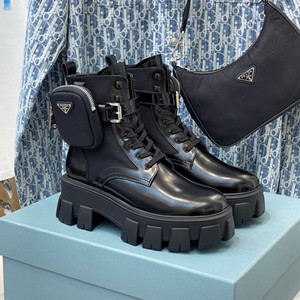 prada brushed rois leather and nylon monolith boots shoes