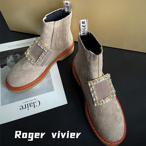 roger vivier viv's rangers strass buckle chelsea booties shoes in suede