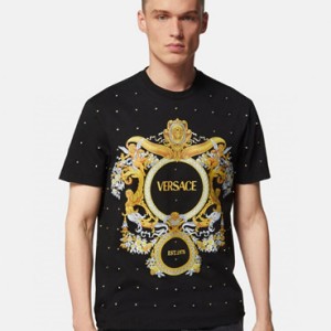 versace baroque crystal grid t-shirt