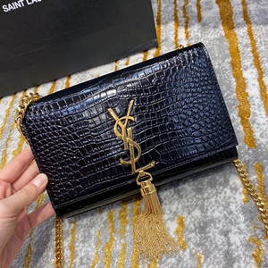 ysl yves saint laurent kate small with tassel in embossed crocodile shiny leather #474366