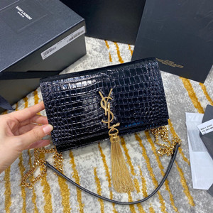 ysl yves saint laurent kate chain wallet with tassel in crocodile-embossed shiny leather #452159