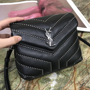 ysl saint laurent loulou studded toy bag in shiny balck leather with"y"quilting #531045.jd