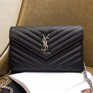 ysl yves saint laurent 22cm monogram chain wallet in grain de poudre embossed leather