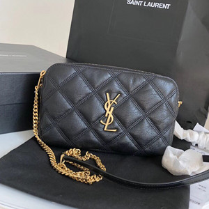 ysl yves saint laurent 19cm becky double-zip pouch in quilted matte leather