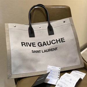 ysl yves saint laurent 48cm rive gauche tote bag in linen and leather