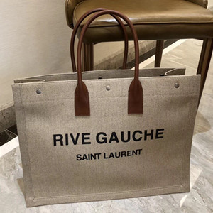 ysl yves saint laurent 48cm rive gauche tote bag in linen and leather