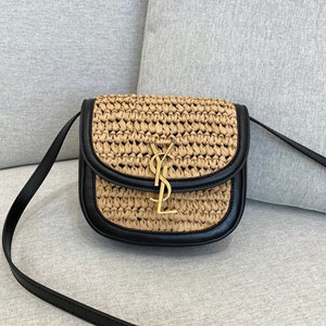 ysl yves saint laurent 18cm kaia small stachel in raffia and leather bag