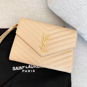 ysl yves saint laurent 21cm monogram clutch in quilted grain de poudre embossed leather