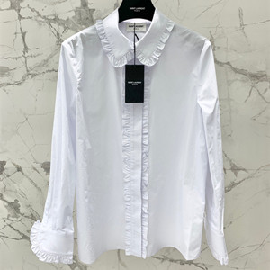 ysl yves saint laurent ruffled shirt in cotton poplin