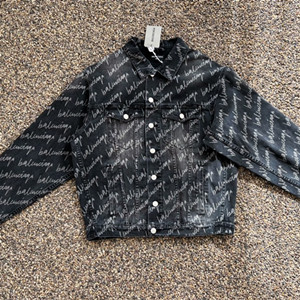 balenciaga allover logo oversized jacket in black