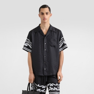 dolce & gabbana printed silk and denim shirt