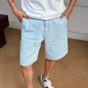 lv louis vuitton signature embroidered denim workwear shorts
