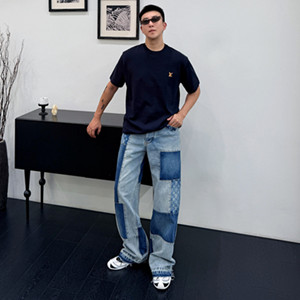 lv louis vuitton signature patchwork denim pants