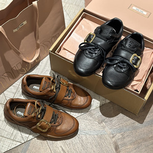 miumiu gymnasium leather sneakers with buckle