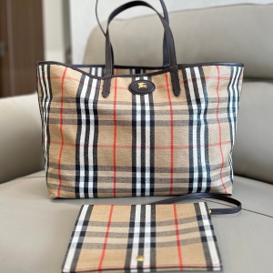 burberry vintage check cotton-linen tote bag