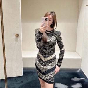 balmain monogram and paisley knit short dress