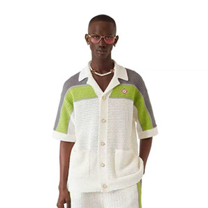 casablanca stripe crochet short sleeve shirt