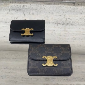 celine triomphe compact wallet in shiny calfskin