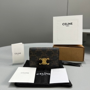 celine triomphe compact wallet in shiny calfskin