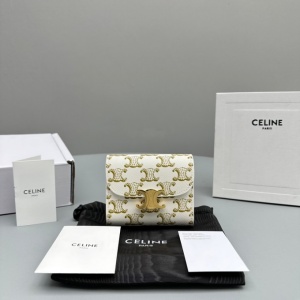 celine triomphe compact wallet in shiny calfskin