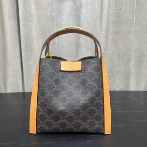 celine small cube bag in triomphe canvas and natural calfskin