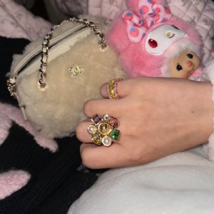 chanel colored gemstone pearl ring