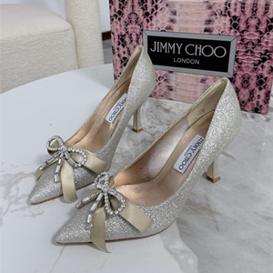 jimmy choo 8.5cm auria satin pumps with satin and crystal bow