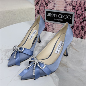 jimmy choo 8.5cm auria satin pumps with satin and crystal bow