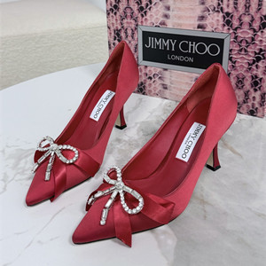 jimmy choo 8.5cm auria satin pumps with satin and crystal bow