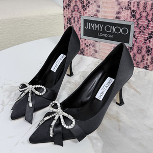 jimmy choo 8.5cm auria satin pumps with satin and crystal bow