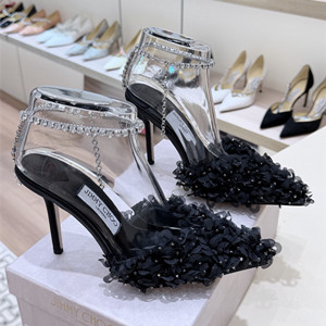 jimmy choo 10.5cm saeda black mesh pumps with petal embroidery