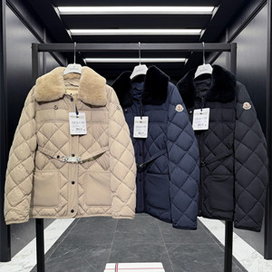 moncler cygnes belted short down jacket
