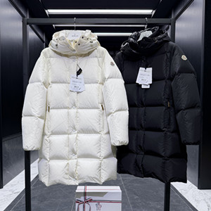 moncler litte square-quilted hooded long down jacket
