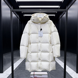 moncler litte square-quilted hooded long down jacket