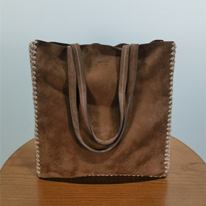 prada large suede and crochet tote bag #1bg658