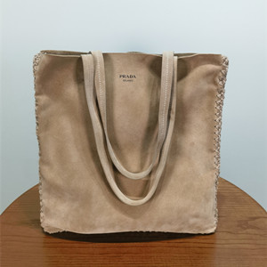 prada large suede and crochet tote bag #1bg658