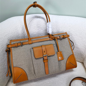 prada bonnie linen and leather tote bag #1ba433