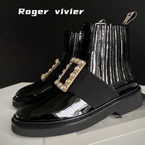 roger vivier viv's rangers strass buckle chelsea booties shoes in suede