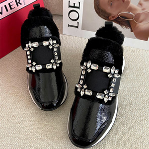 roger vivier viv's run shearling strass buckle sneakers in patent leather