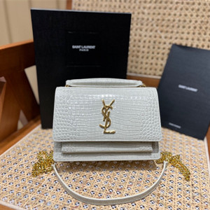 ysl yves saint laurent sunset chain wallet in shiny crocodile-embossed leather #533026