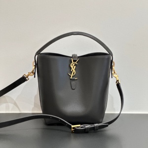 ysl le 37 small shiny leather bucket bag