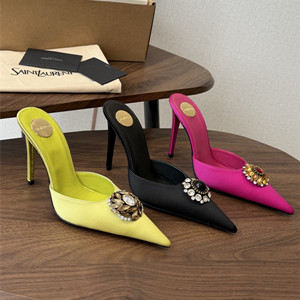 ysl yves saint laurent 10cm cosmo mules in satin crepe and crystals