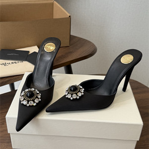 ysl yves saint laurent 10cm cosmo mules in satin crepe and crystals